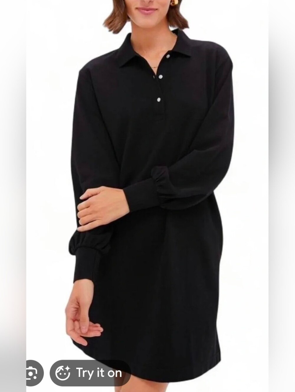 NWT Tuckernuck Black Polo Shirt Dress with Puff Sleeves
